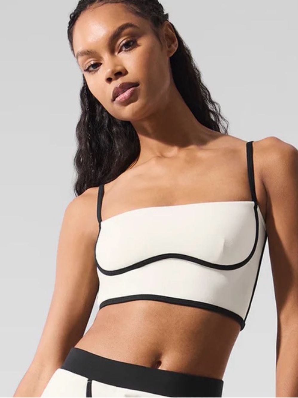 Alo Airbrush Streamlined Bra Tank - White with Black Trim